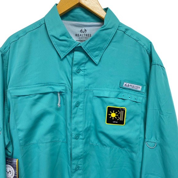 Realtree Fishing Mens L/S Fishing Guide Shirt Lagoon UPF40 Long Sleeve Large - Picture 1 of 13